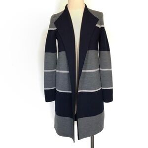 Talbots Navy Blue White Stripe Merino Wool Duster Open Cardigan Size Extra Small